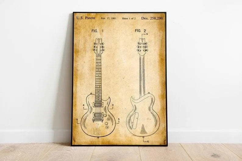 Electric Guitar Patent Print| Framed Art Print