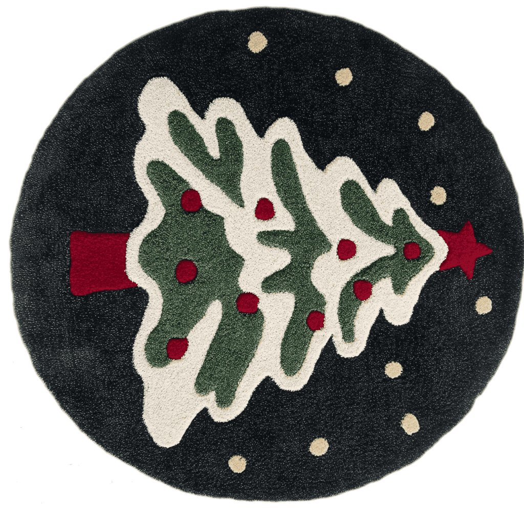  Festive Evergreen Round Hand Tufted Rug 