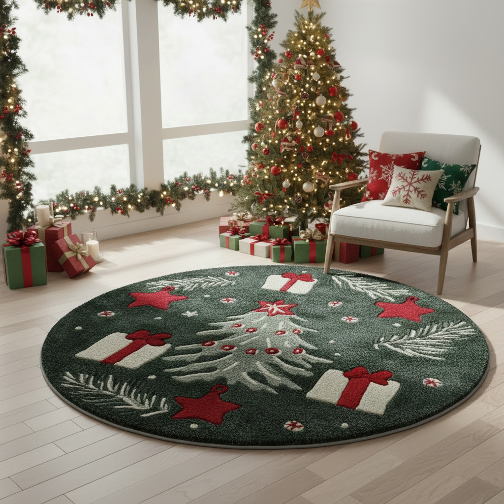 Festive Whimsy Round Hand Tufted Rug