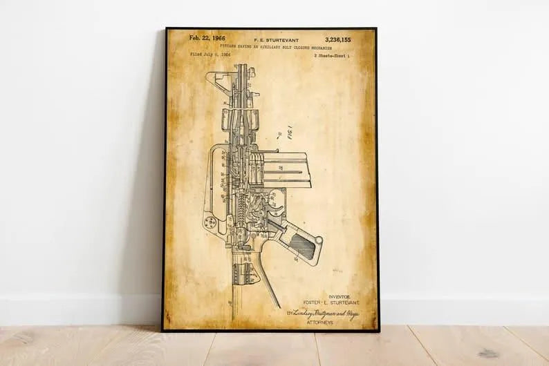 Machine Gun Patent Print| Framed Art Print