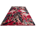 Floral and bird patterned rug on a transparent background