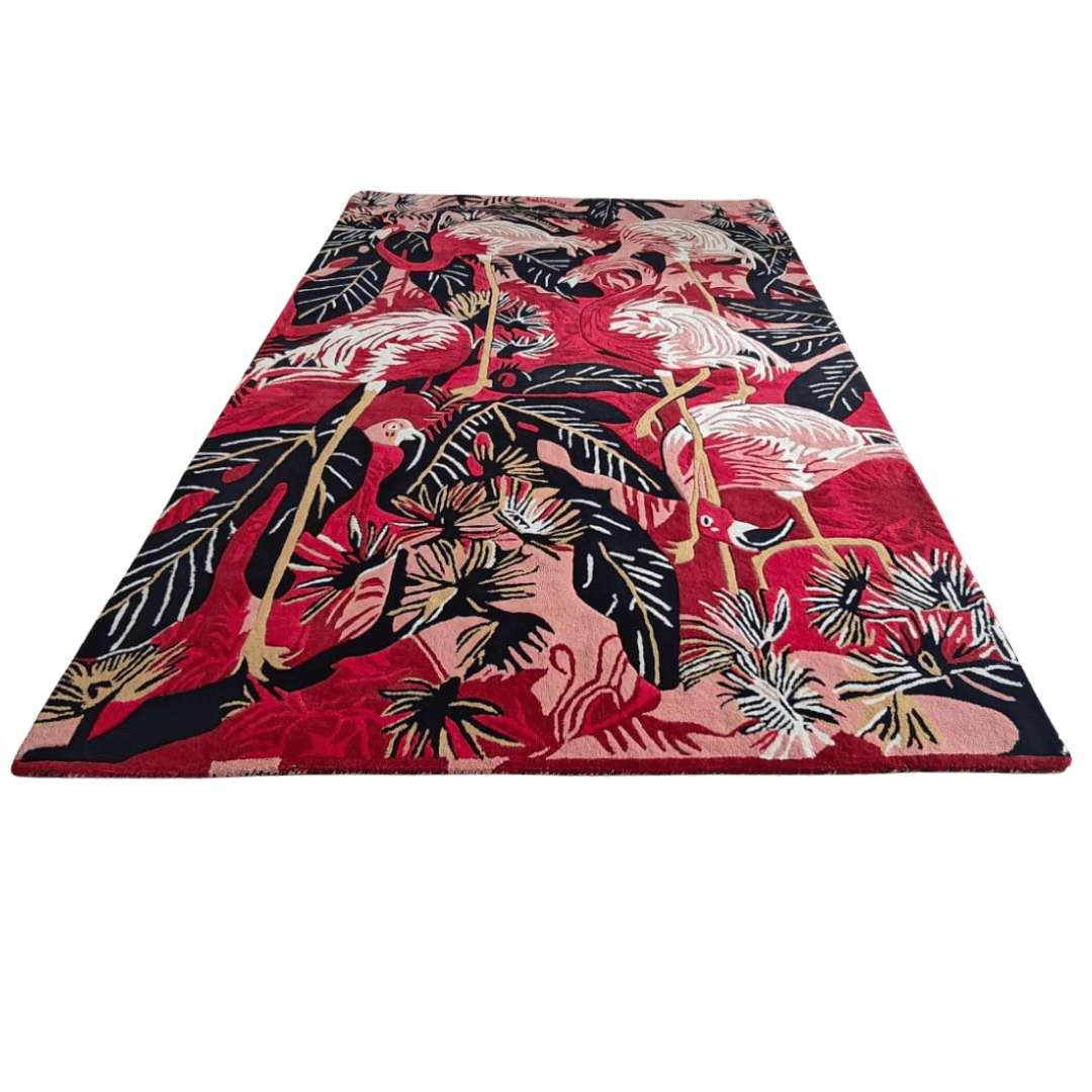 Floral and bird patterned rug on a transparent background