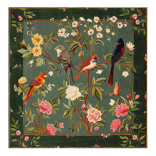 Flora & Fauna Square Hand Tufted Wool Rug