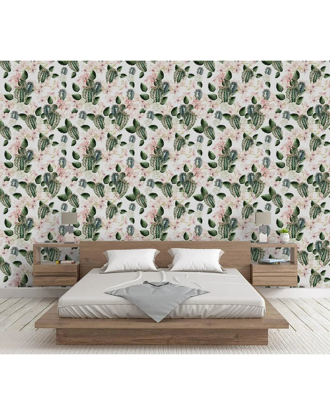 Floral Green Cactus Rose and Orchids Removable Wallpaper