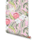 Floral Greenery Pink Flowers Removable Wallpaper Exotic Pink Flowers Botanical Removable Wallpaper 