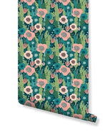 Floral Greenery Pink Flowers Removable Wallpaper