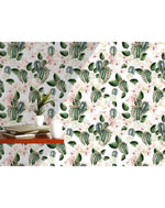 Floral Green Cactus Rose and Orchids Removable Wallpaper