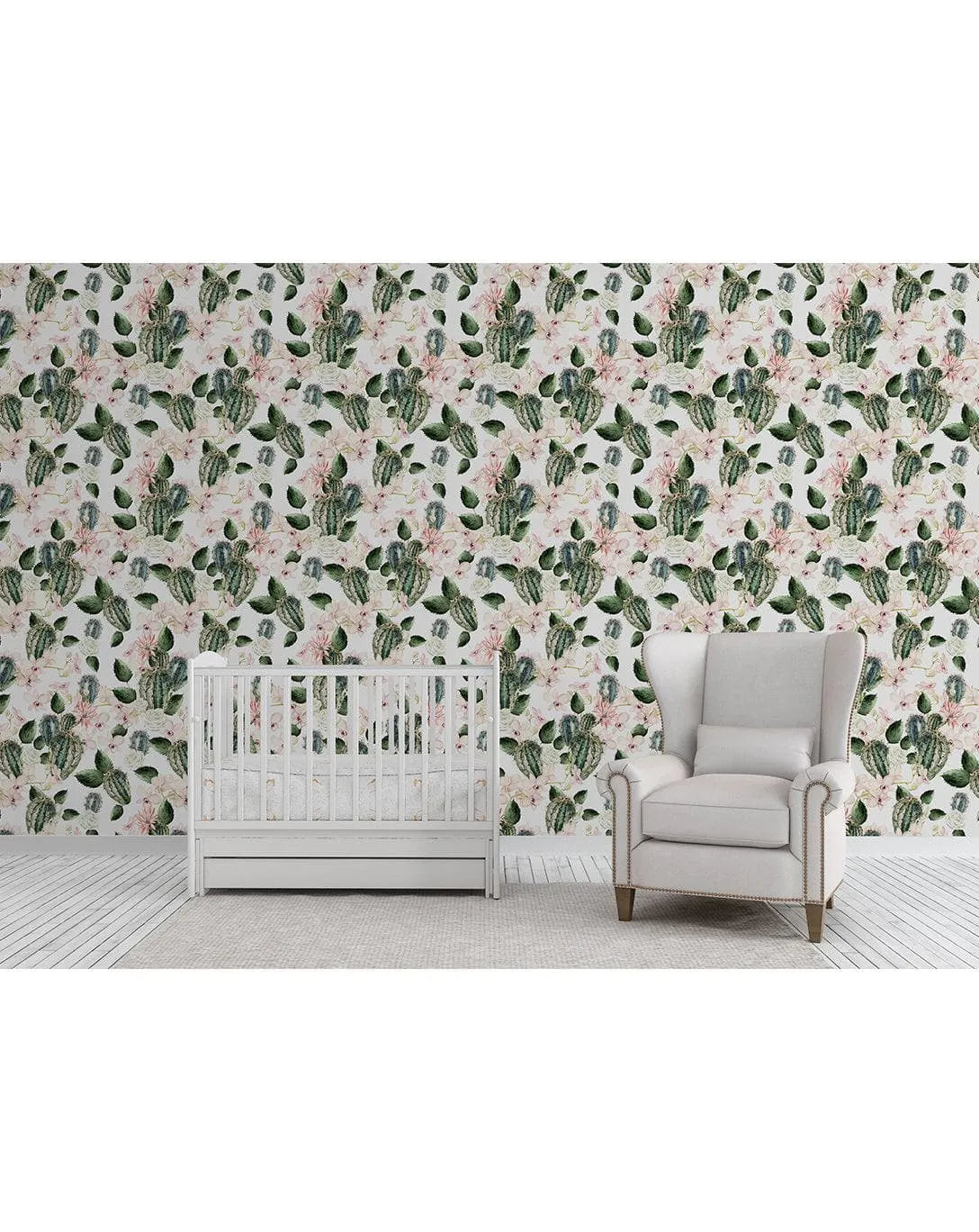 Floral Green Cactus Rose and Orchids Removable Wallpaper