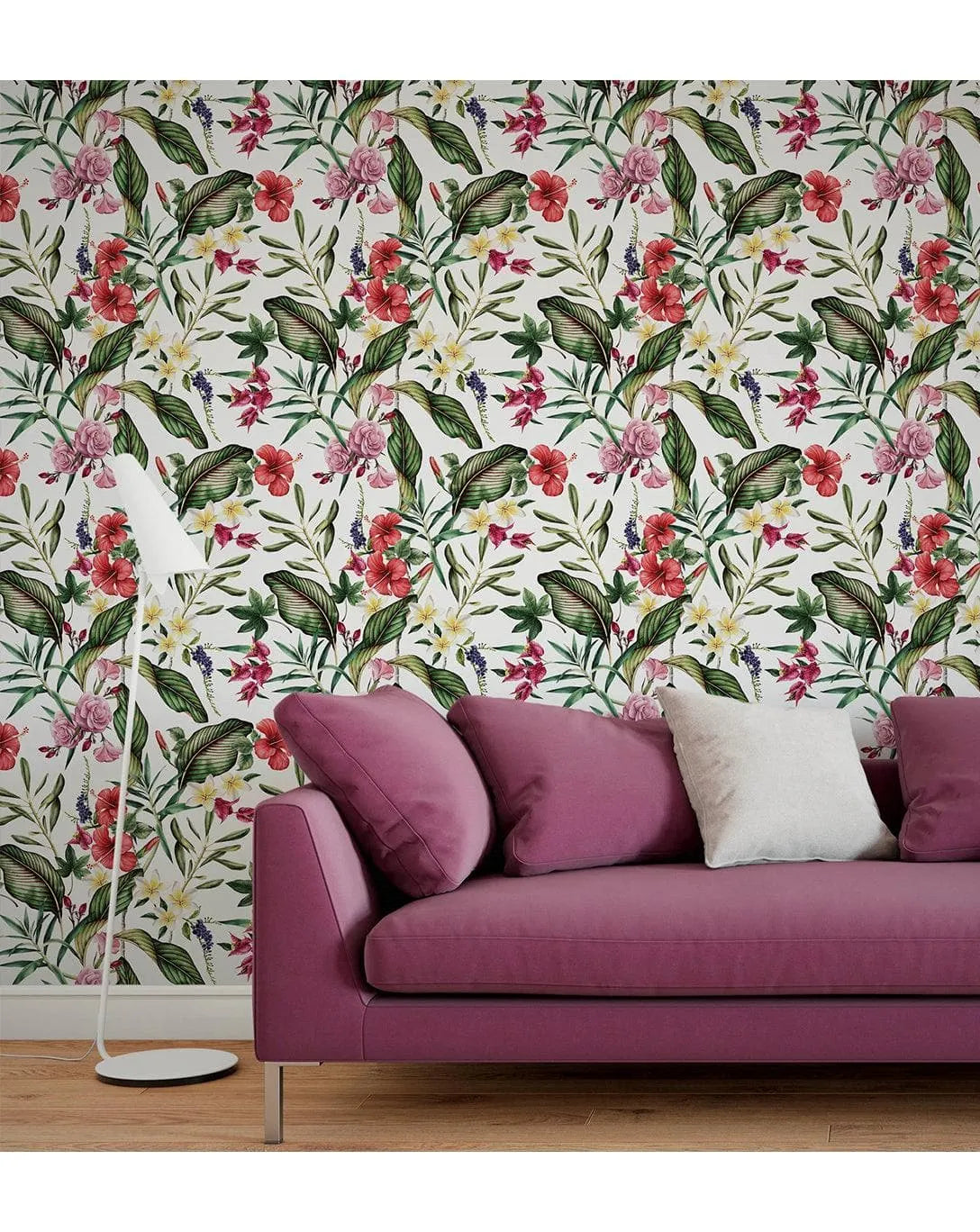 Floral Hibiscus Roses and Greenery Wallpaper