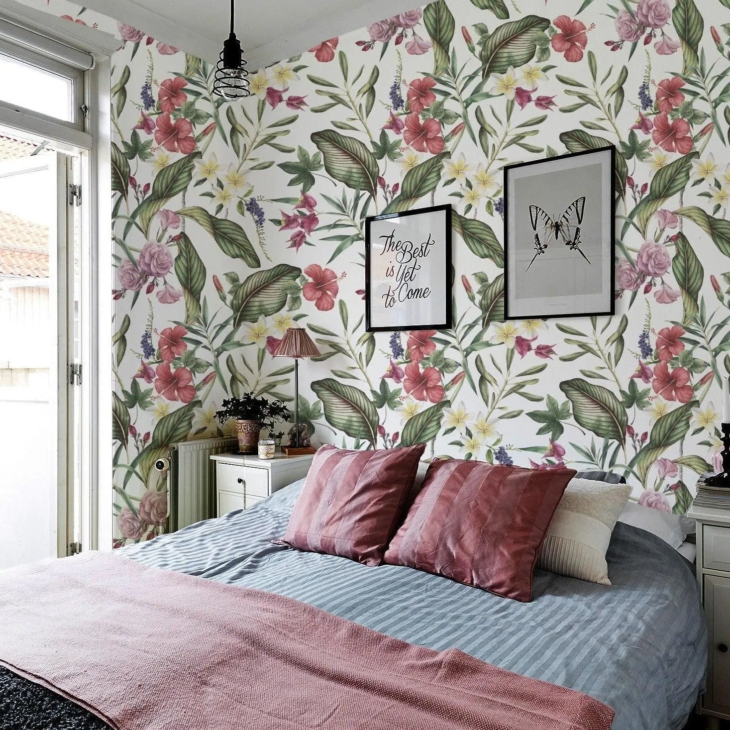 Floral Hibiscus Roses and Greenery Wallpaper