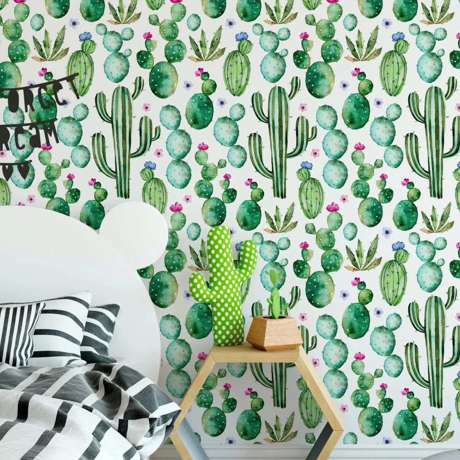 Floral Watercolor Cactus Kids Removable Wallpaper