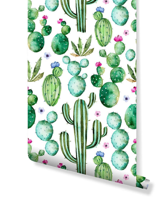 Floral Watercolor Cactus Kids Removable Wallpaper 