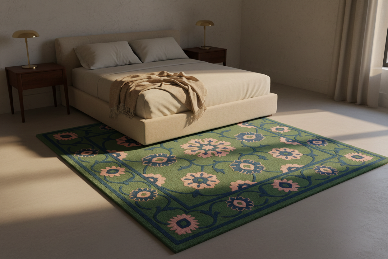 Floral Tapestry Scroll Square Hand Tufted Rug