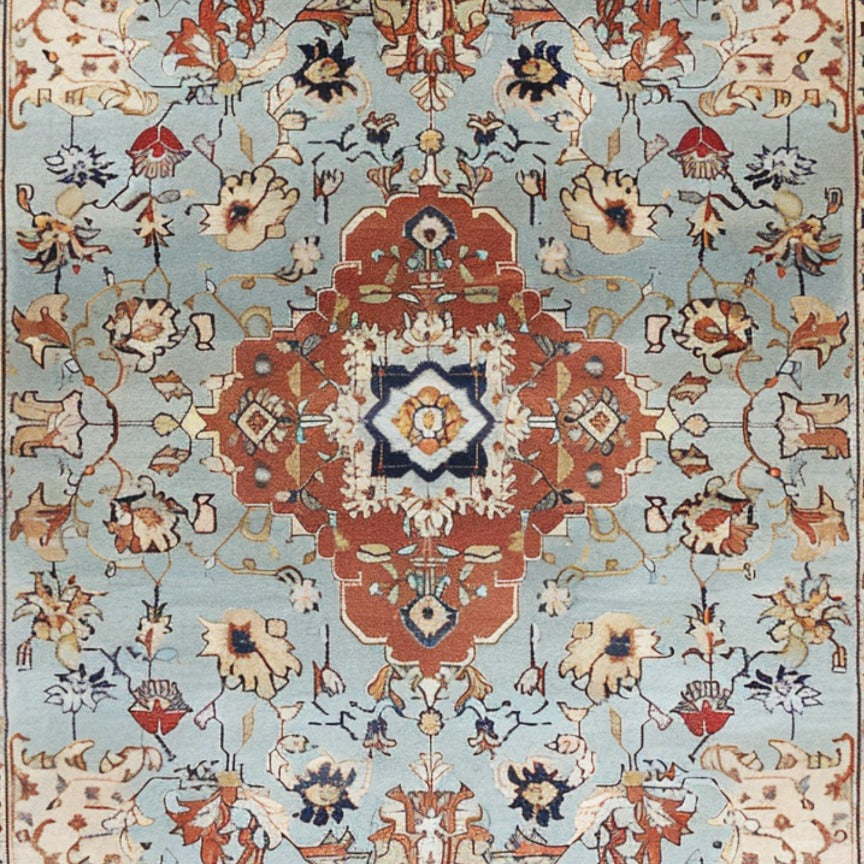 Floral Cascade Blue Hand Knotted Area Rug