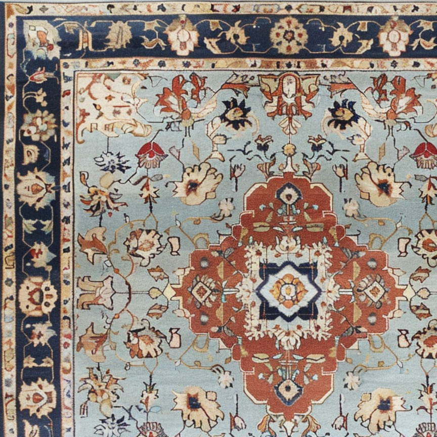 Floral Cascade Blue Hand Knotted Area Rug