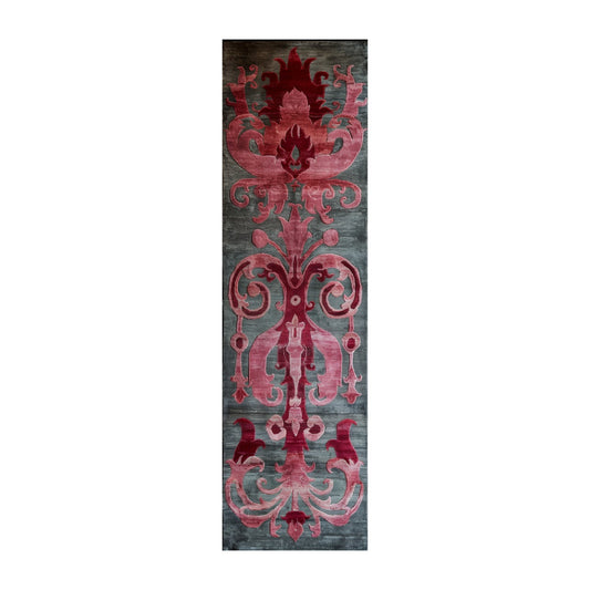 Floral Damask Medium Hand Tufted Wool Runner Rug