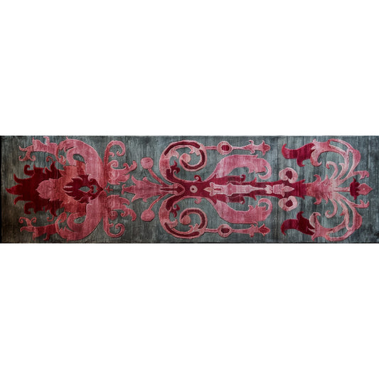 Floral Damask Medium Hand Tufted Wool Runner Rug