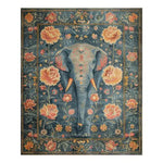 Elegant Floral Elephant Wool Hand Knotted Area Rug featuring a majestic elephant surrounded by intricate floral patterns. Perfect for adding a touch of sophistication to your living room, this rug combines the charm of Persian rugs with modern design, making it an ideal choice for area rugs for living room spaces.