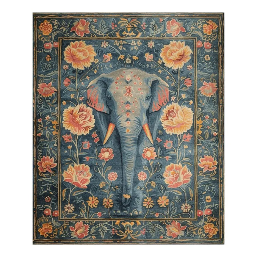 Floral Elephant Wool Hand Knotted Area Rug