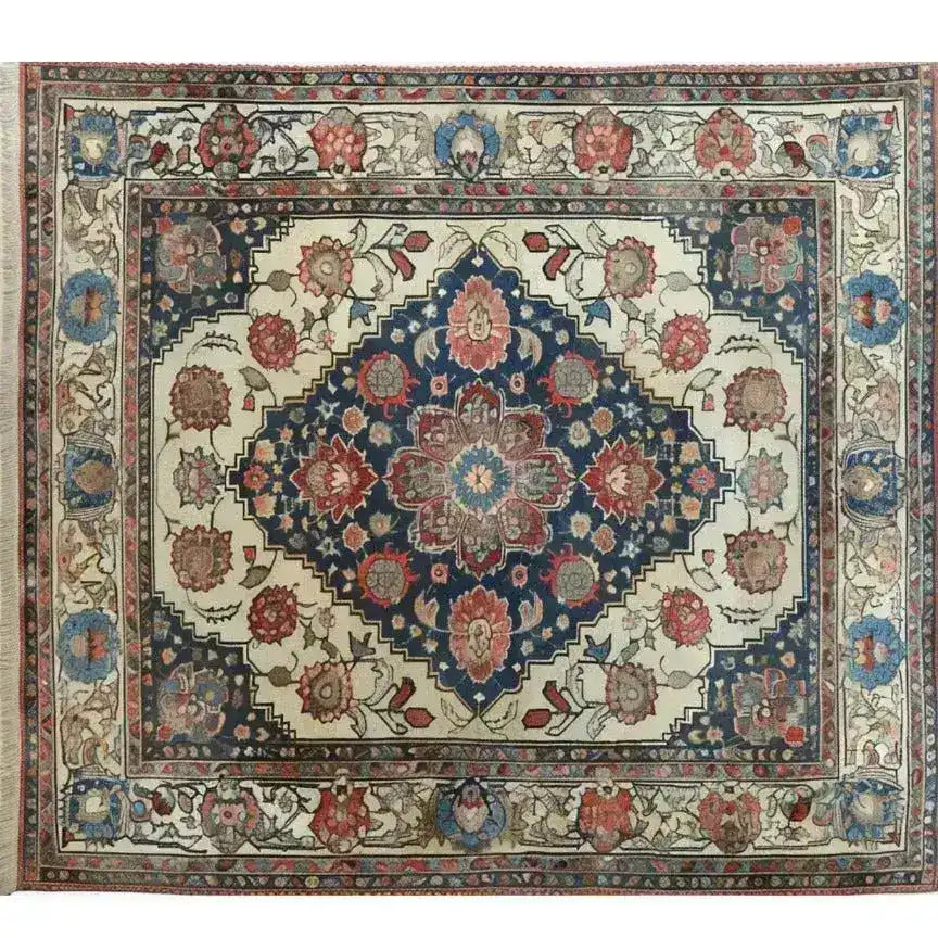 This stunning Floral Euphoria Hand Knotted Area Rug showcases intricate floral patterns with rich colors, perfect for enhancing any living room. The 8x10 vintage rug features a Persian-inspired design, making it an ideal choice for those seeking elegant area rugs for the living room.