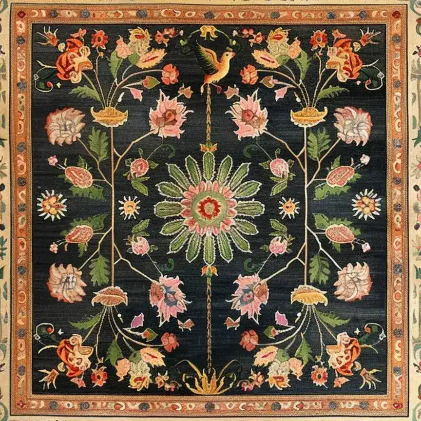 Beautiful Floral Heritage Wool Hand Knotted Area Rug with intricate floral patterns, perfect for living and dining rooms. This square area rug showcases a traditional Persian design with vibrant colors and delicate details, ideal as a dining table rug or a luxurious touch to your home decor.