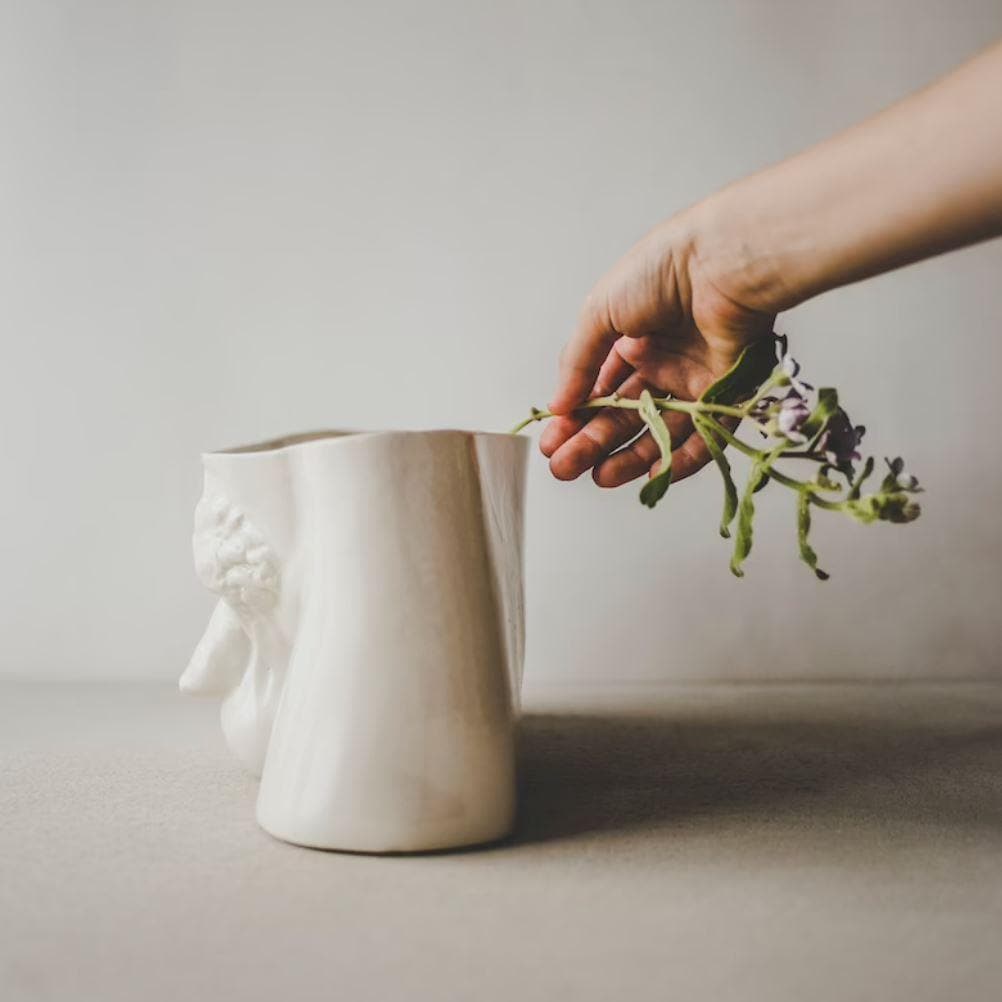 Flower Shape Metal Drawer Knobs - Set of 6 Hand Crafted Male Nude Porcelain Vase 