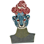 This vibrant hand-tufted area rug features a striking design of a blue leopard head adorned with blooming flowers. Perfect for adding a touch of creativity to your living room, kitchen, or hallway, this wool rug blends artistic flair with functionality. Ideal for use as a kitchen runner rug or a bathroom runner rug, it brings an element of wild elegance to any space.