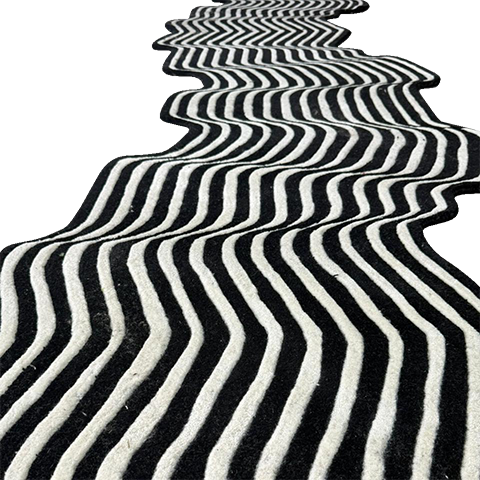Flowing Illusion Black and Gray Wool Runner Rug