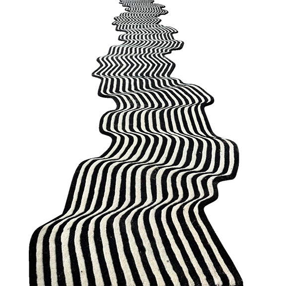 Flowing Illusion Black and Gray Wool Runner Rug