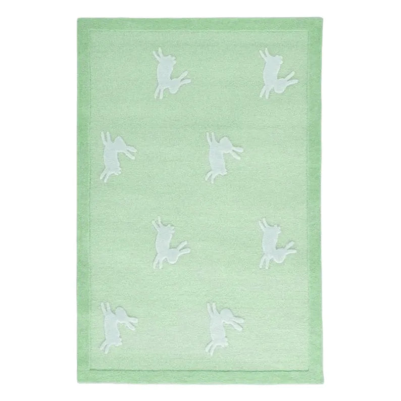 For the Love of Rabbits Hand Tufted Wool Rug - Green