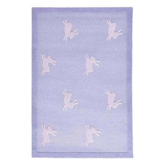 For the Love of Rabbits Hand Tufted Wool Rug - Purple