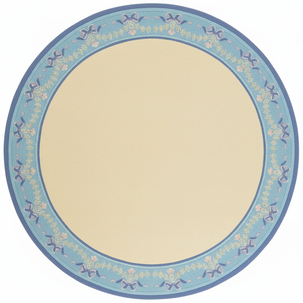 Decorative rug with a border design on a plain background