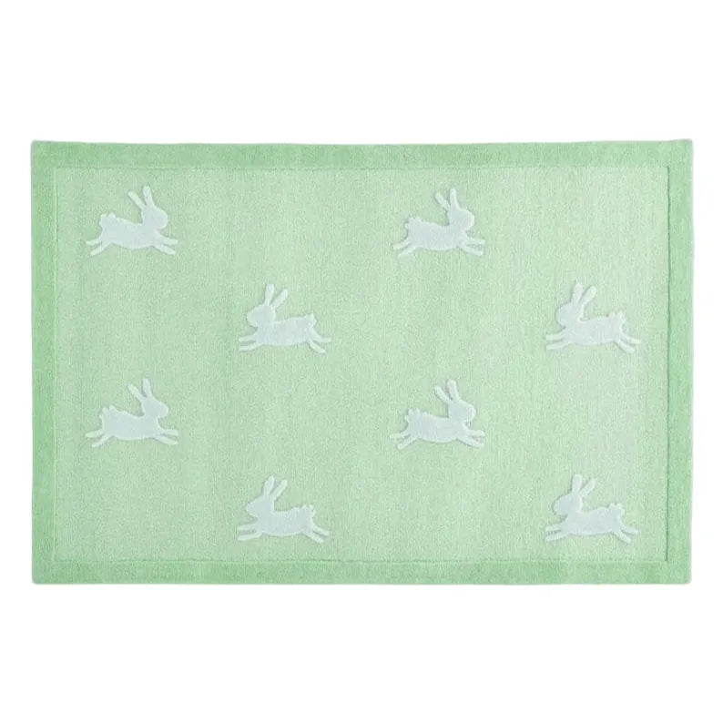 For the Love of Rabbits Hand Tufted Wool Rug - Green