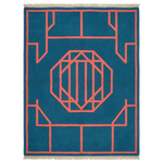 Framed in Grid and Blue Hand Knotted Rug 