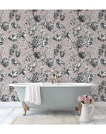 French Toile Pink Flower Provence Vintage Romantic Wallpaper