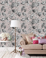 French Toile Pink Flower Provence Vintage Romantic Wallpaper