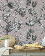 French Toile Pink Flower Provence Vintage Romantic Wallpaper