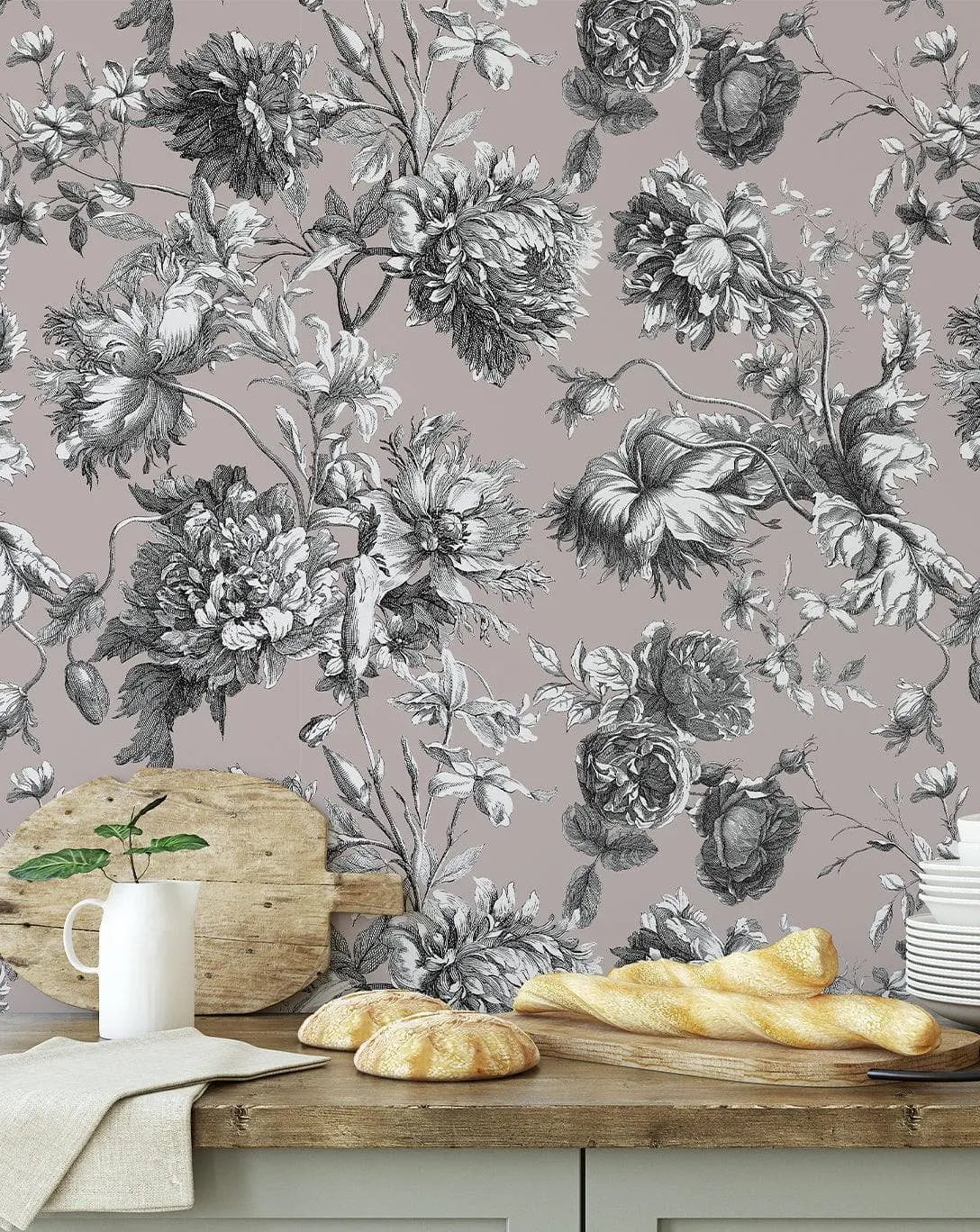 French Toile Pink Flower Provence Vintage Romantic Wallpaper