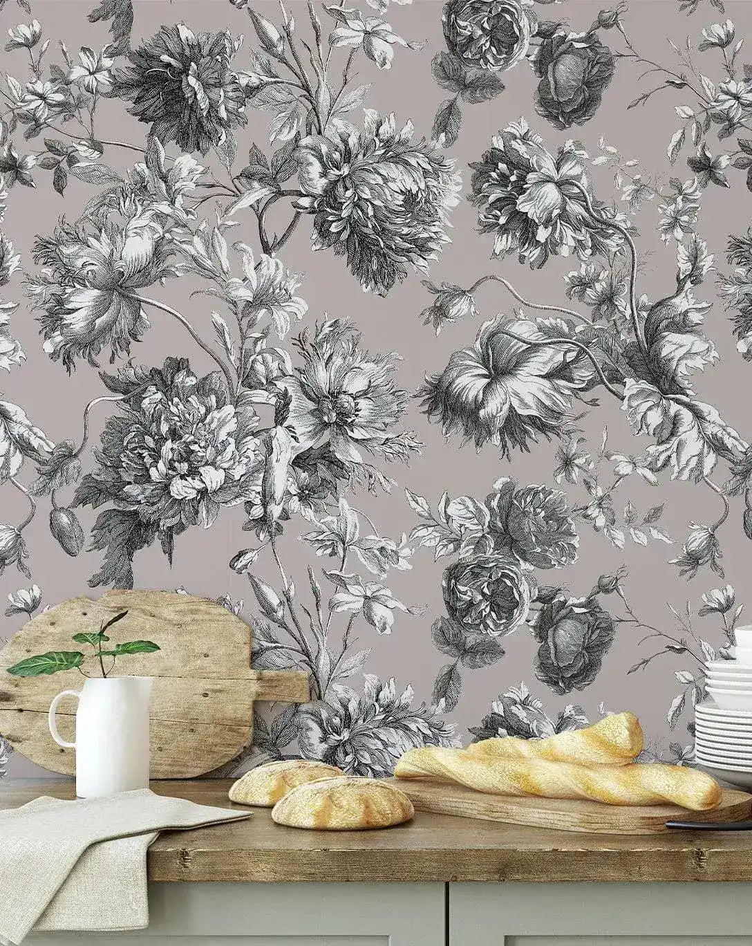 French Toile Pink Flower Provence Vintage Romantic Wallpaper