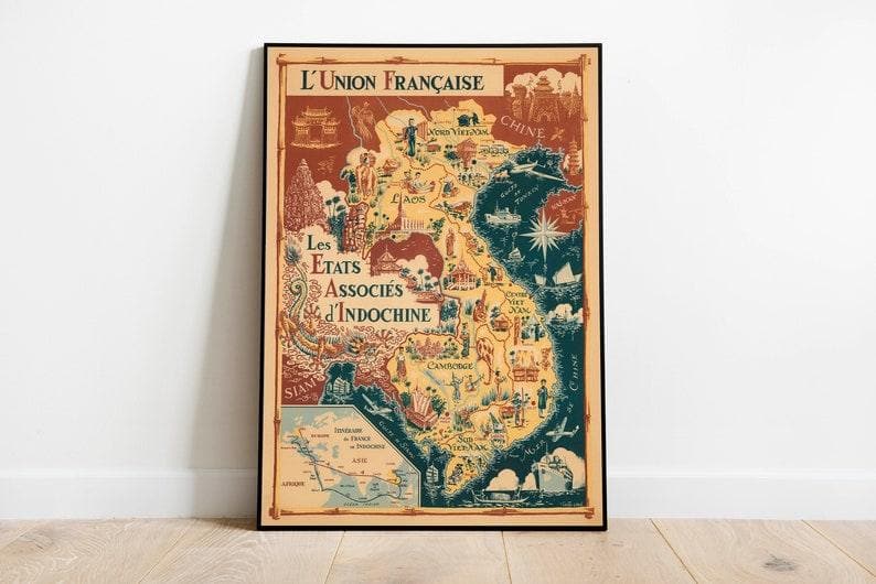 French indochina Map Print 1948 Indochina Map 