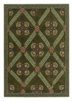 Garden Trellis Olive Hand Tufted Rug — olive, sage, pink floral rug by Maia Homes on a white background