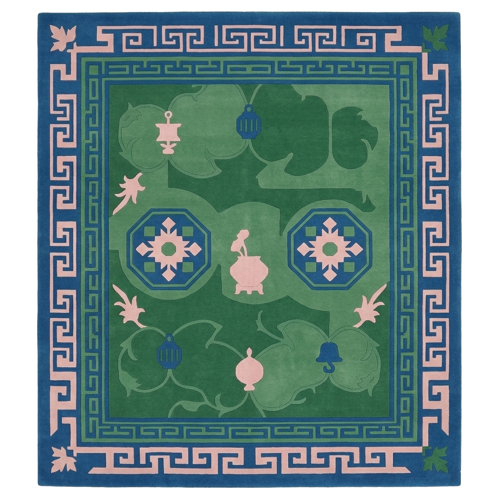 Garden Medallion Border Square Hand Tufted Rug