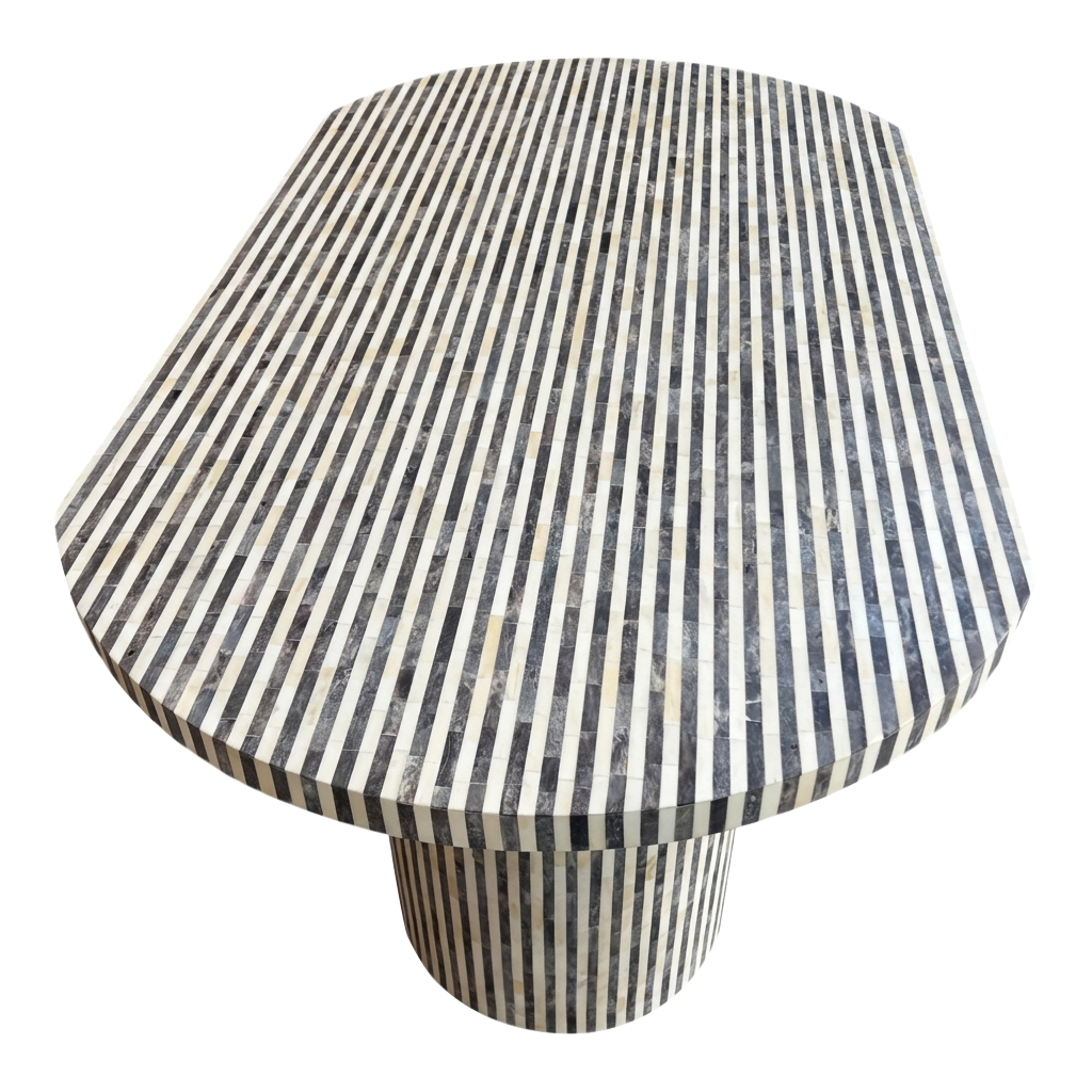 Julia Striped Bone Inlay 6-Seater Dining Table – Grey & White