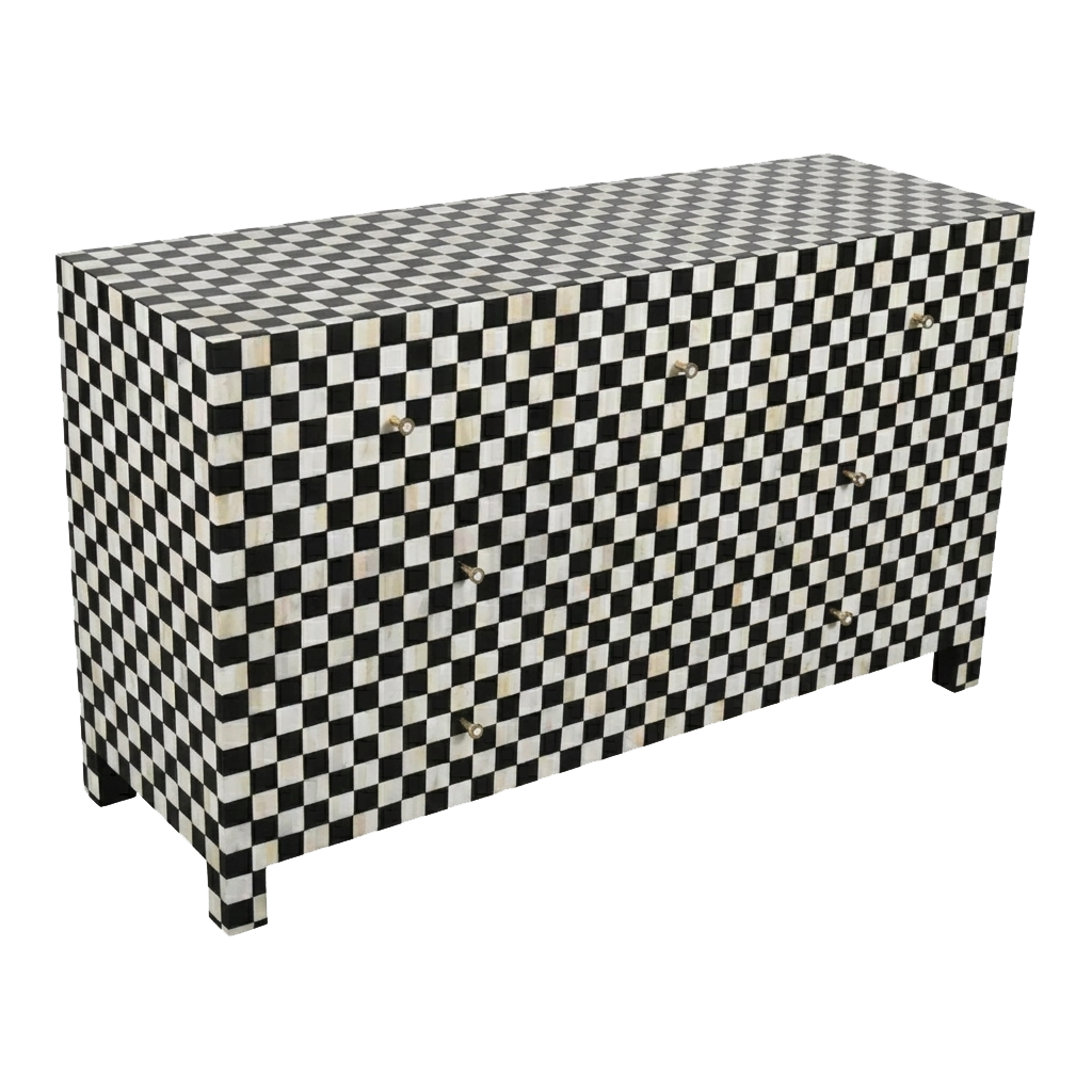 Checkerboard Bone Inlay 7-Drawer Dresser – Black