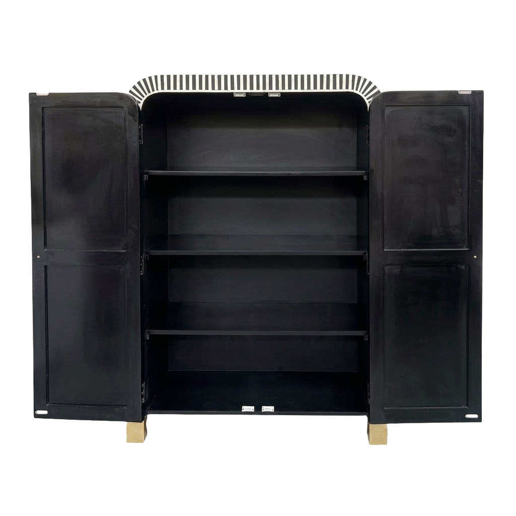 Waterfall Bone Inlay Wardrobe Almirah – Black