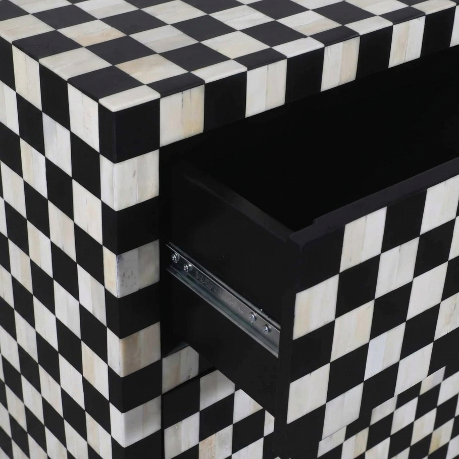 Checkerboard Bone Inlay 7-Drawer Dresser – Black