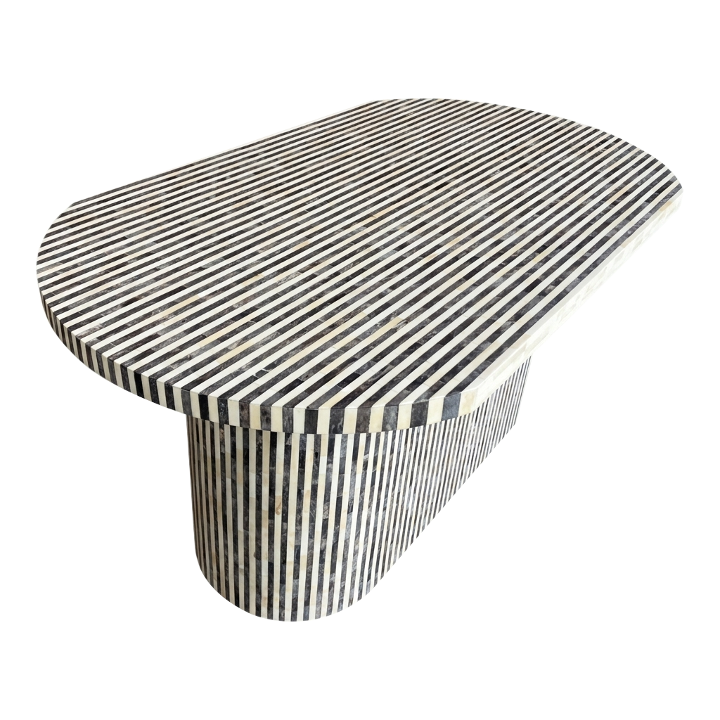 Julia Striped Bone Inlay 6-Seater Dining Table – Grey & White