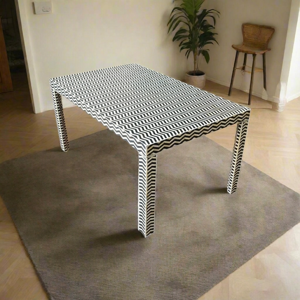 Chevron Bone Inlay Dining Table – Black