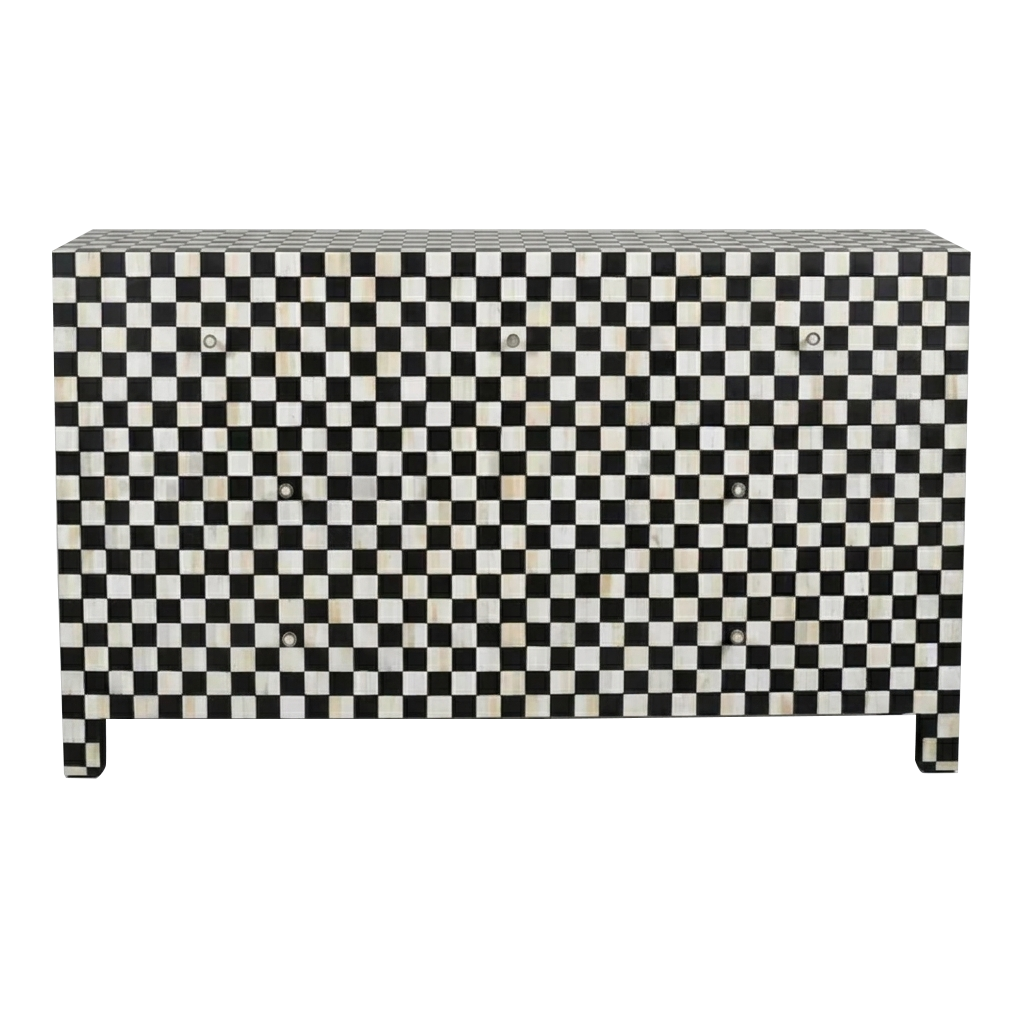 Checkerboard Bone Inlay 7-Drawer Dresser – Black