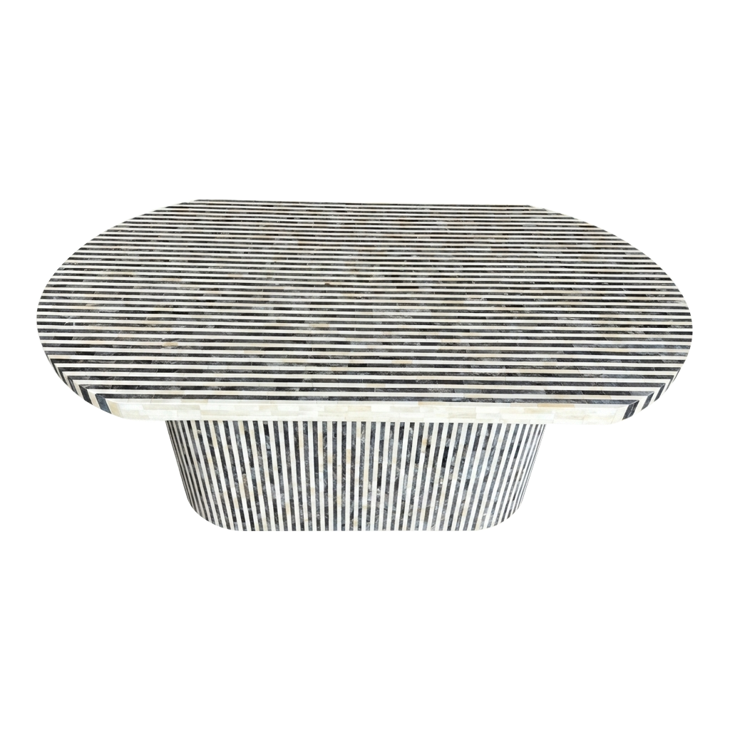 Julia Striped Bone Inlay 6-Seater Dining Table – Grey & White